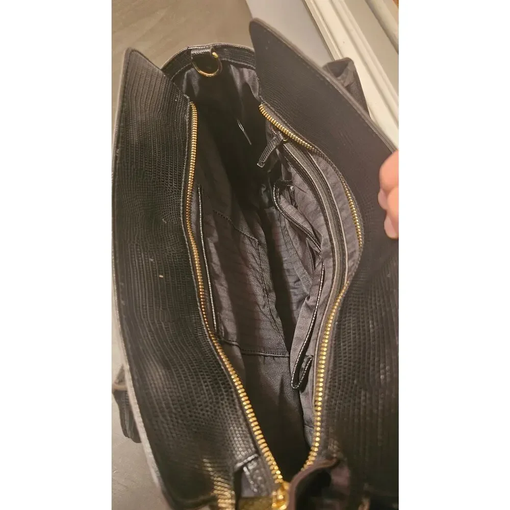 Black Liz Claiborne shoulder faux crocodile‎ purse